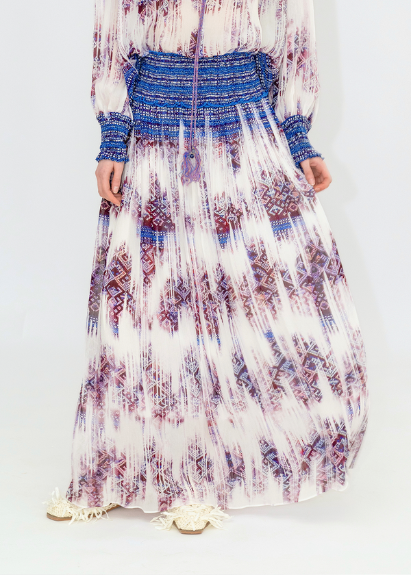 FADED LI BROCADE PRINT LONG SKIRT