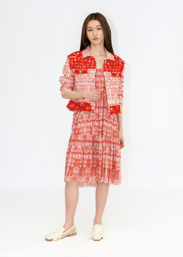 DEER JACQUARD DENIM JACKET WITH LACE