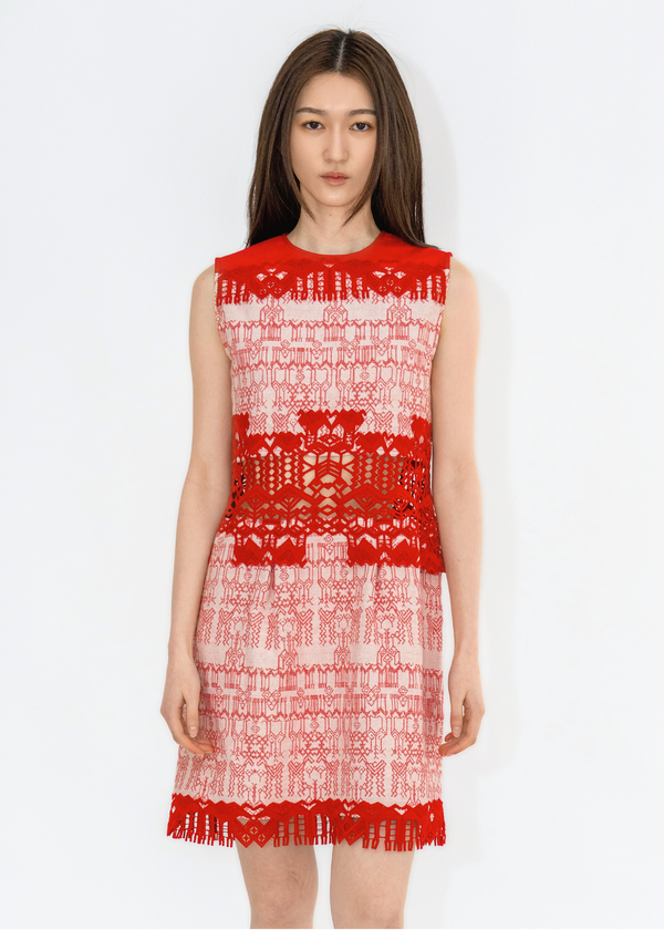 DEER JACQUARD DENIM DRESS WITH LACE