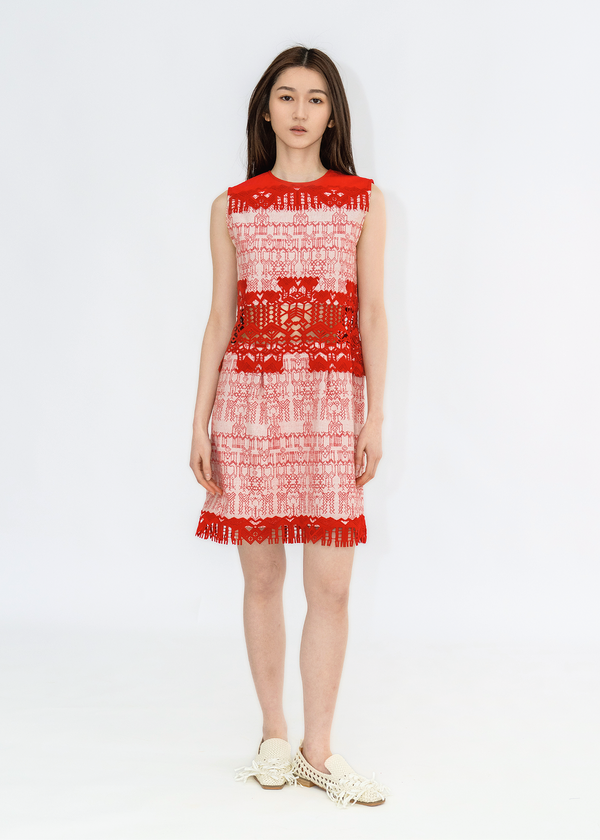 DEER JACQUARD DENIM DRESS WITH LACE