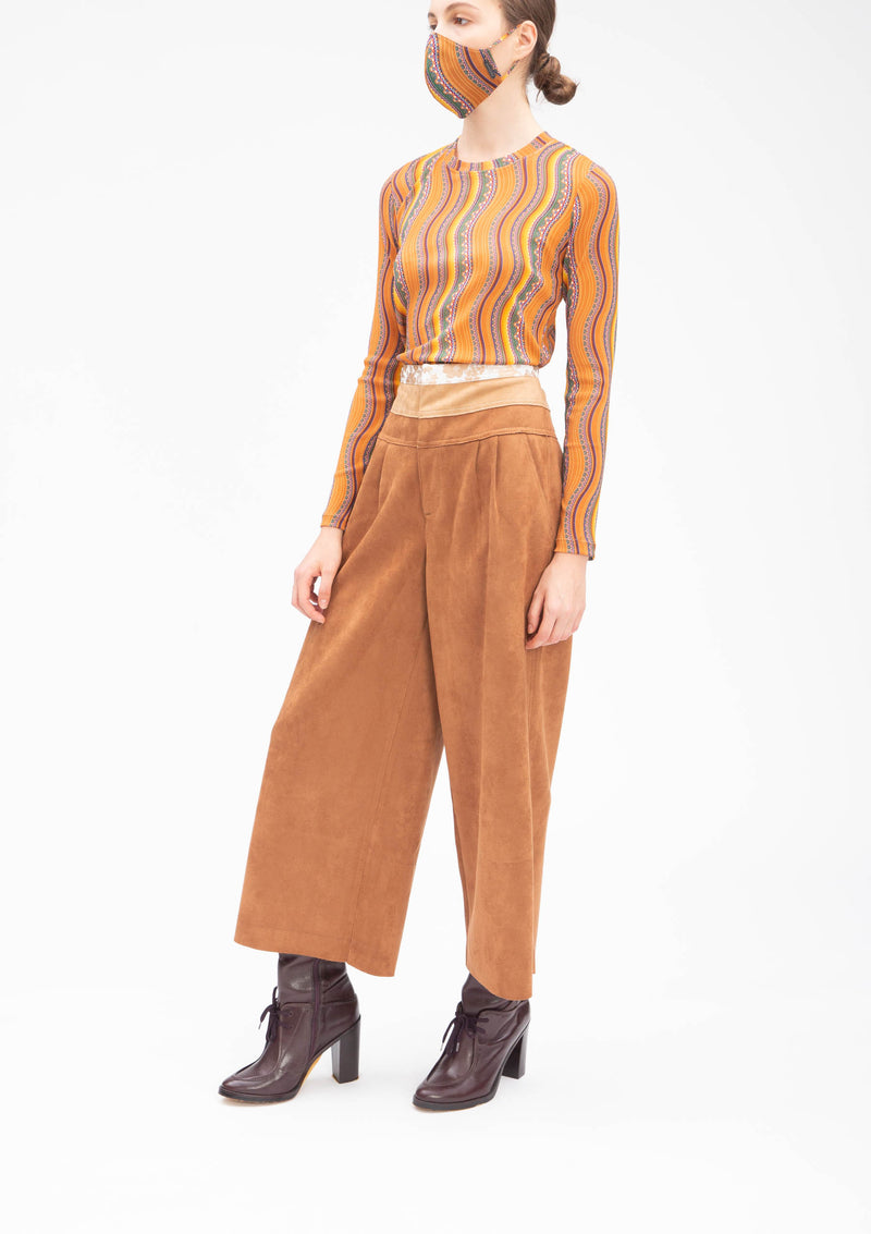 SUEDE PATCHWORK JACQUARD PANTS