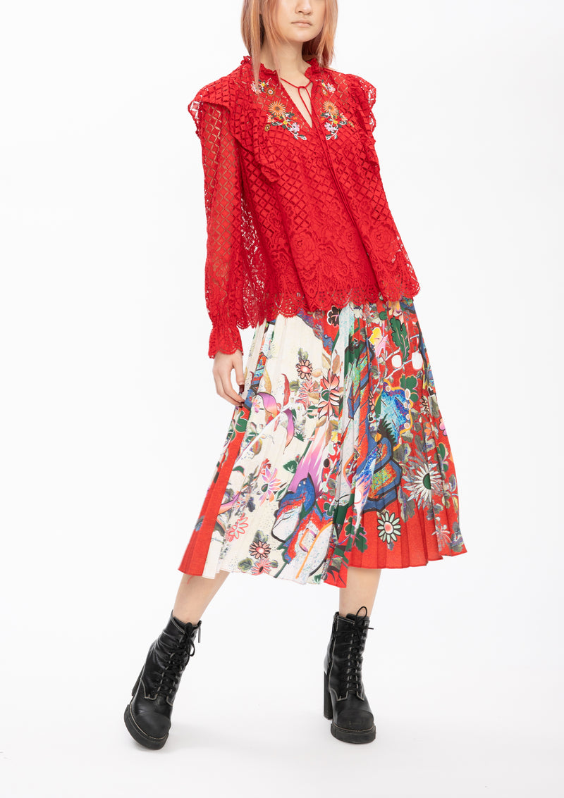 SCHOLARS ROCK POLY SATIN RED SKIRT